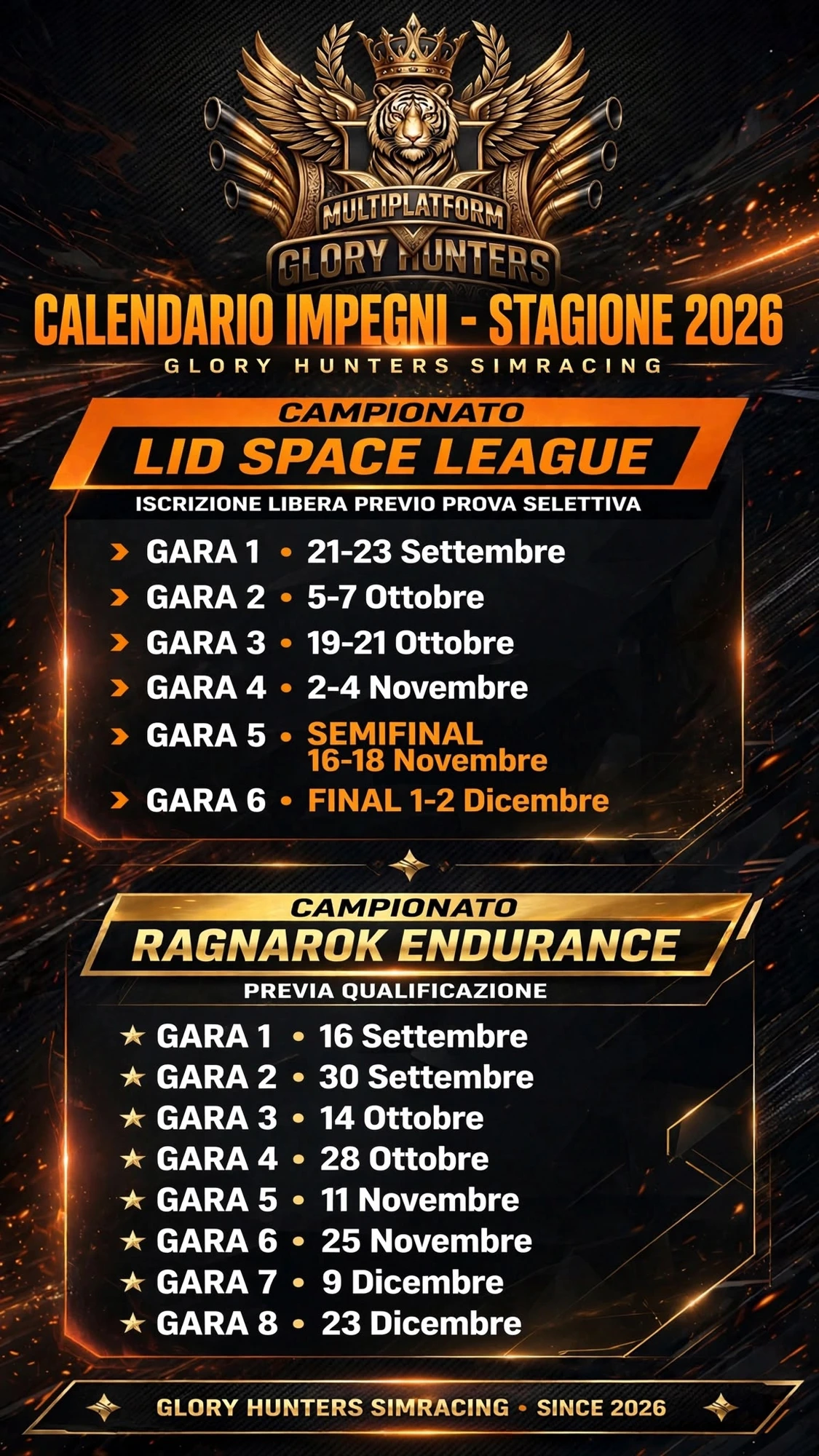 Calendario gare Gran Turismo 7 - Stagione 2026 - Glory Hunters