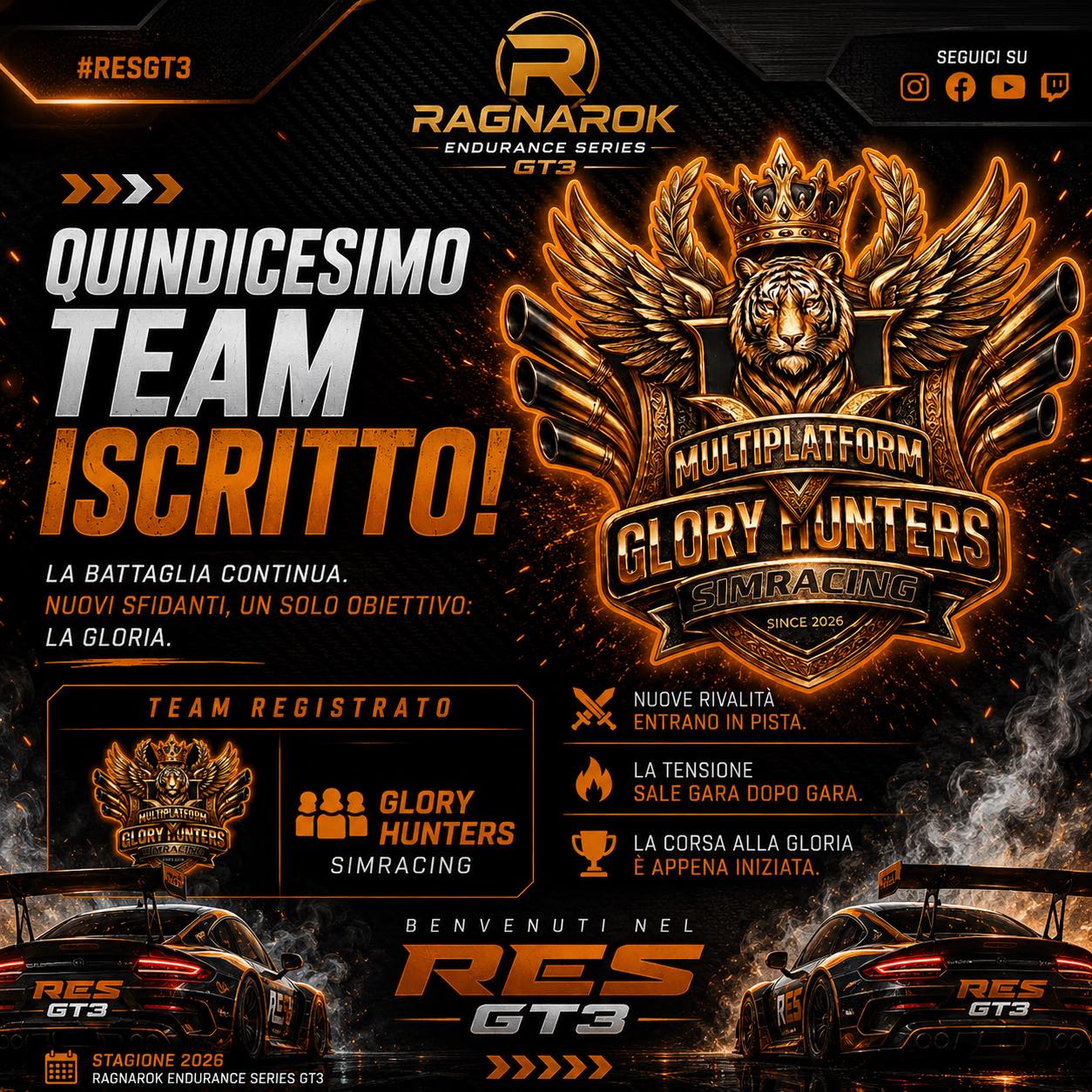 Glory Hunters — 15° team ufficialmente iscritto al Ragnarok Endurance Series GT3 2026